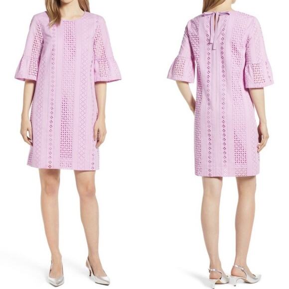 J. Crew Flutter Sleeve Eyelet Dress Sundrenched Peony Pink Purple - Picture 1 of 7